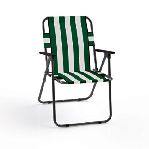 Çizgili Plaj Piknik Sandalyesi Yeşil Beyaz